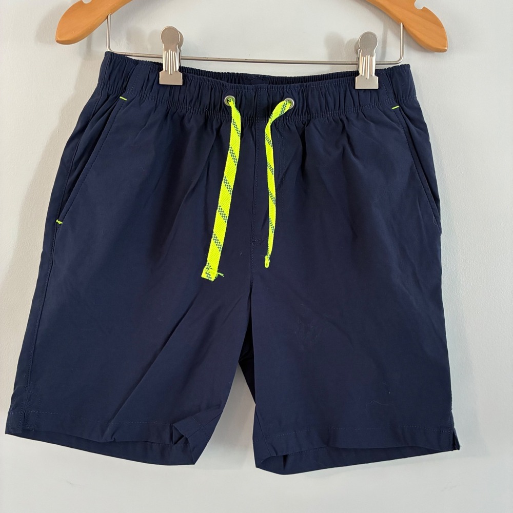 Crewcuts Swim Trunks Boys 12 Navy Blue Re-Imagined Neon Drawstring Shorts